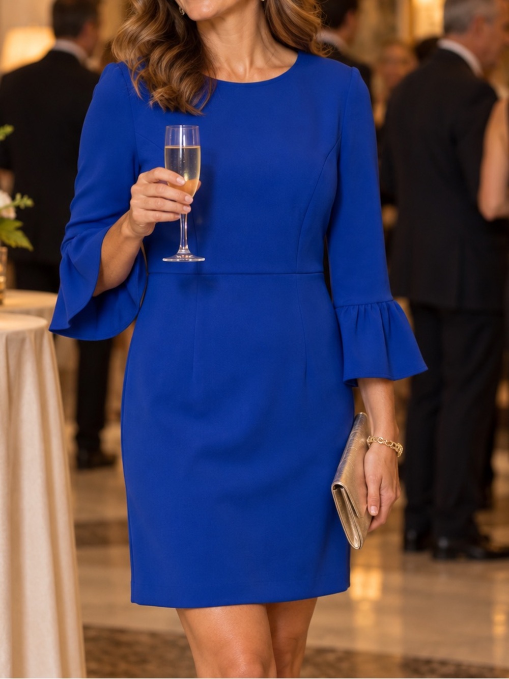 Charles Henry Women’s Medium Cobalt Blue Bell Sleeve Dress Made in USA